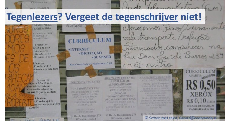 Bij de foto: 2004, Advertentiemuur (Sao Paulo, Brazilië). De crisis leidt tot nieuwe beroepen: CV-schrijver/printer bijvoorbeeld voor sollicitanten. Ieder zijn vak. Illustratie Gerard van Heusden bij zijn blogs over beter scoren met offertes