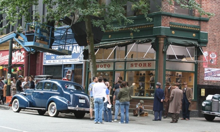 Vancouver (Gastontown) als Washington 1942. Vancouver is het hollywood van Canada. Opnamen voor de film 'The Marriage' met Chris Cooper